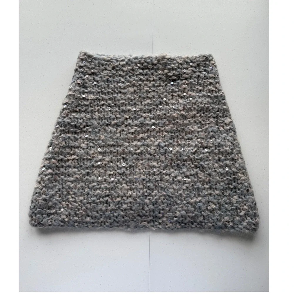 Eileen Fisher Thick Cowl Infinity Scarf Neck Warmer Gray Sequins Italian Yarn